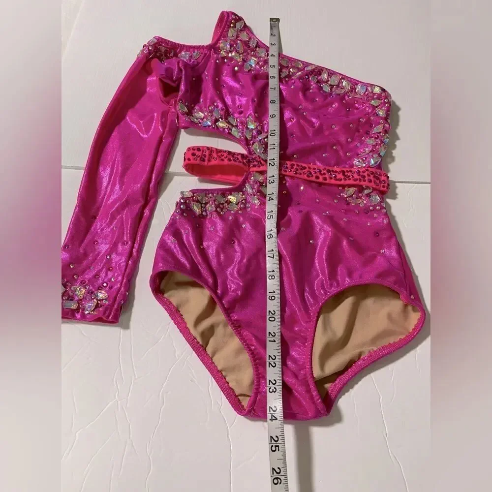 Glamour solo dance costume hot pink sassy contemporary jazz bling SA-Small adult